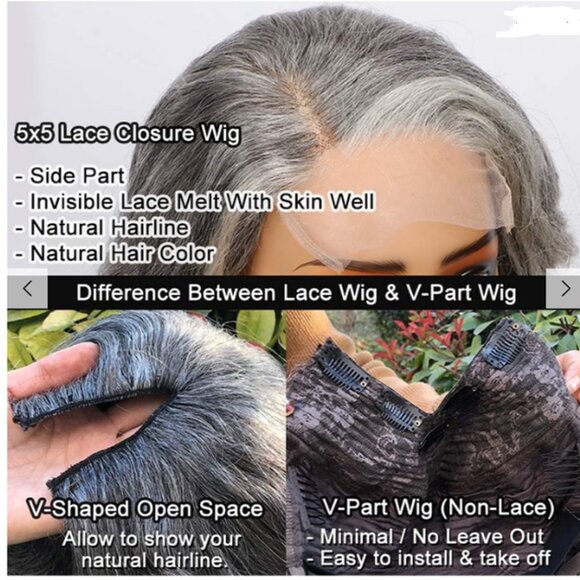 Salt And Pepper Grey Bob Wig Lace Front Wig 100% Human Hair - Picture 2 of 2